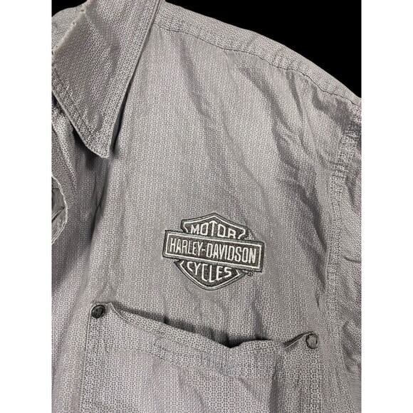 Harley Davidson Shirt Size XL Button Down Mens Gray Biker Grunge Spell Out - Picture 8 of 13